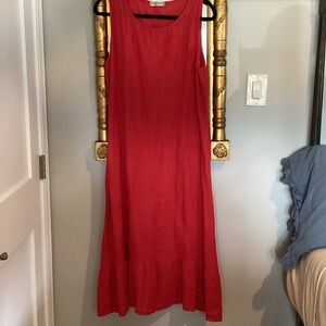 Cute 100% linen sleeveless maxi dress in red L Made in Italy Terzo Millennio